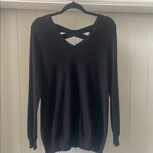 Black V-Neck Sweater with Crisscross Back